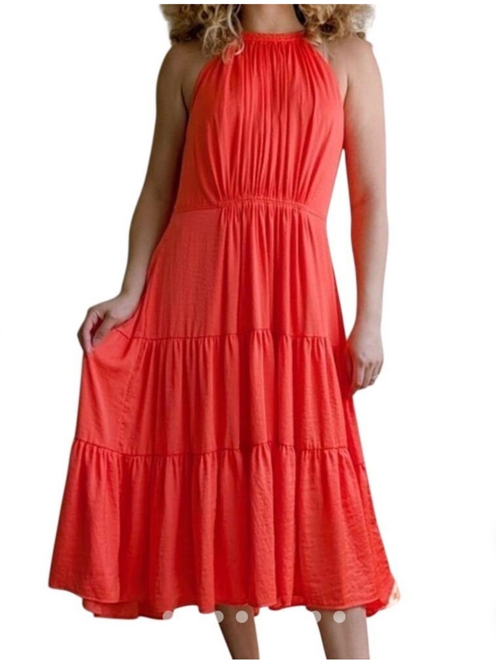 Elie Tahari Coral-Orange Halter Tiered Maxi Dress